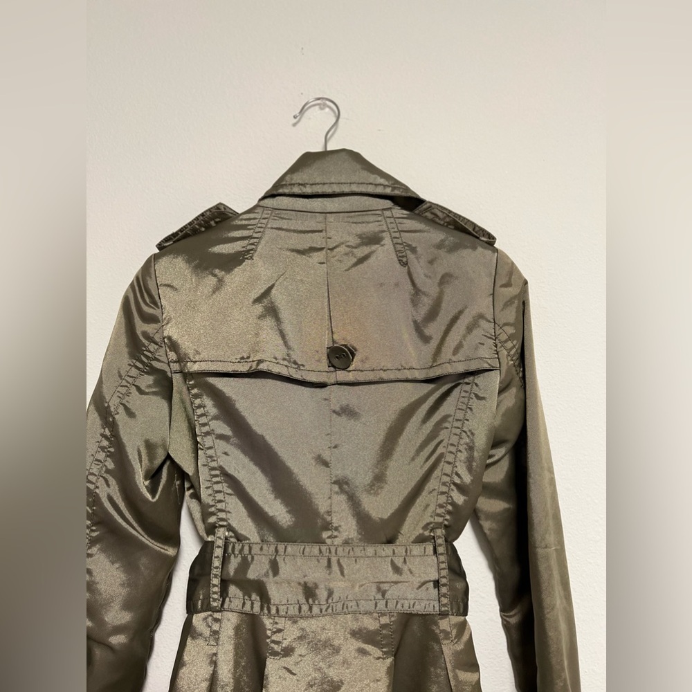 Zara Basic Double Breasted Metallic Olive Green C… - image 3